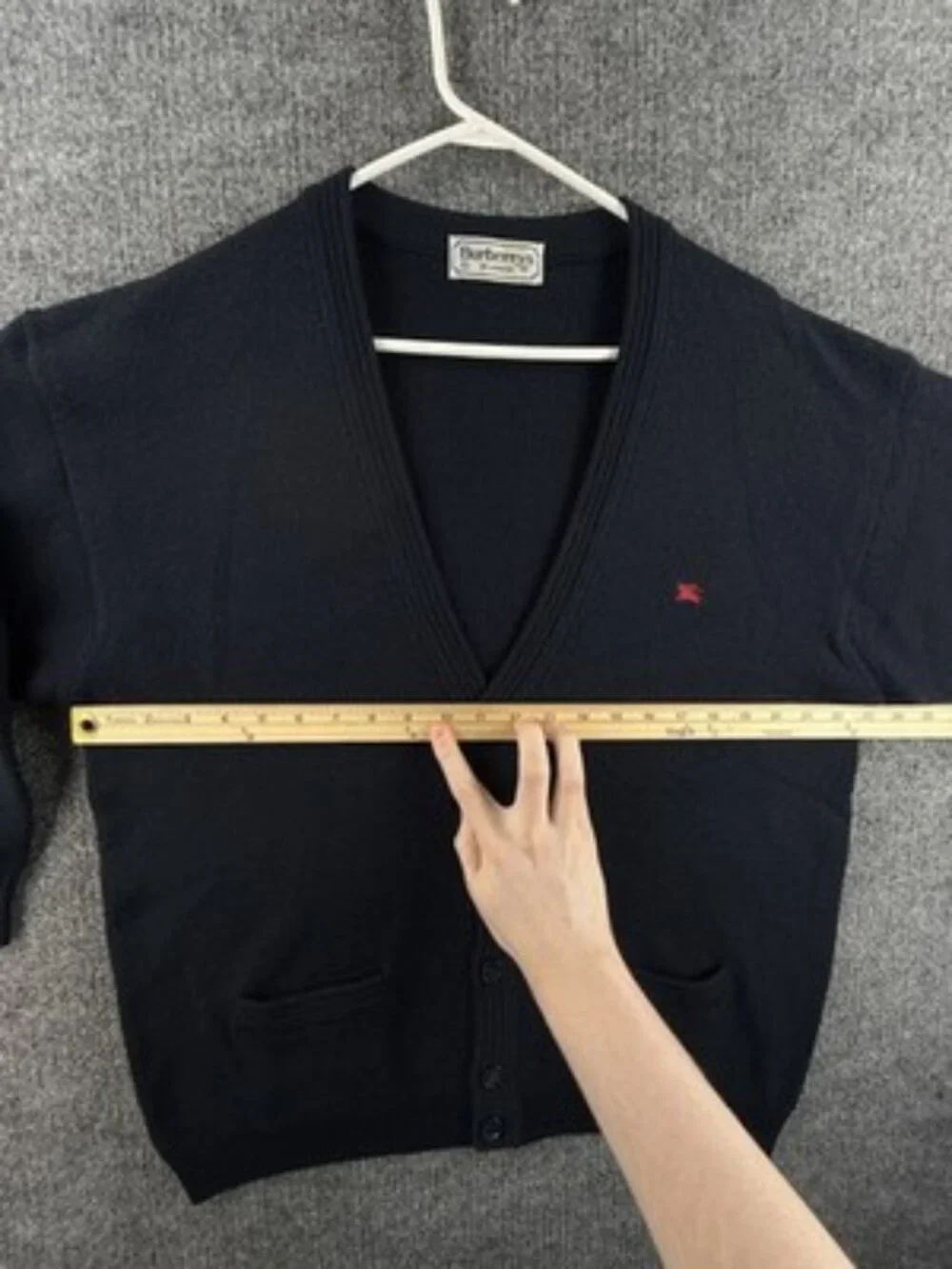 Burberry Navy Blue Cardigan V-Neck Sweater Logo 8 Men Solid Knit Long Sleeve